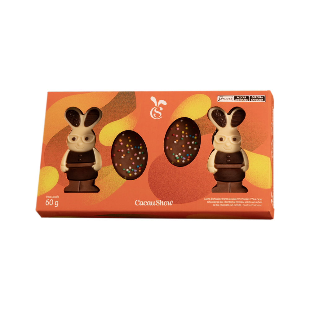 Caixa de Chocolate Cacau Magia Coelhos e Ovos 60g